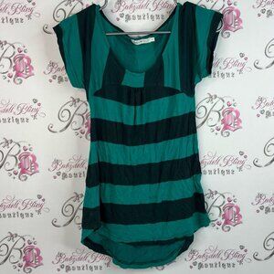 Only tshirt tee Striped rutched detail front y2k flowy Green blue Women's Top